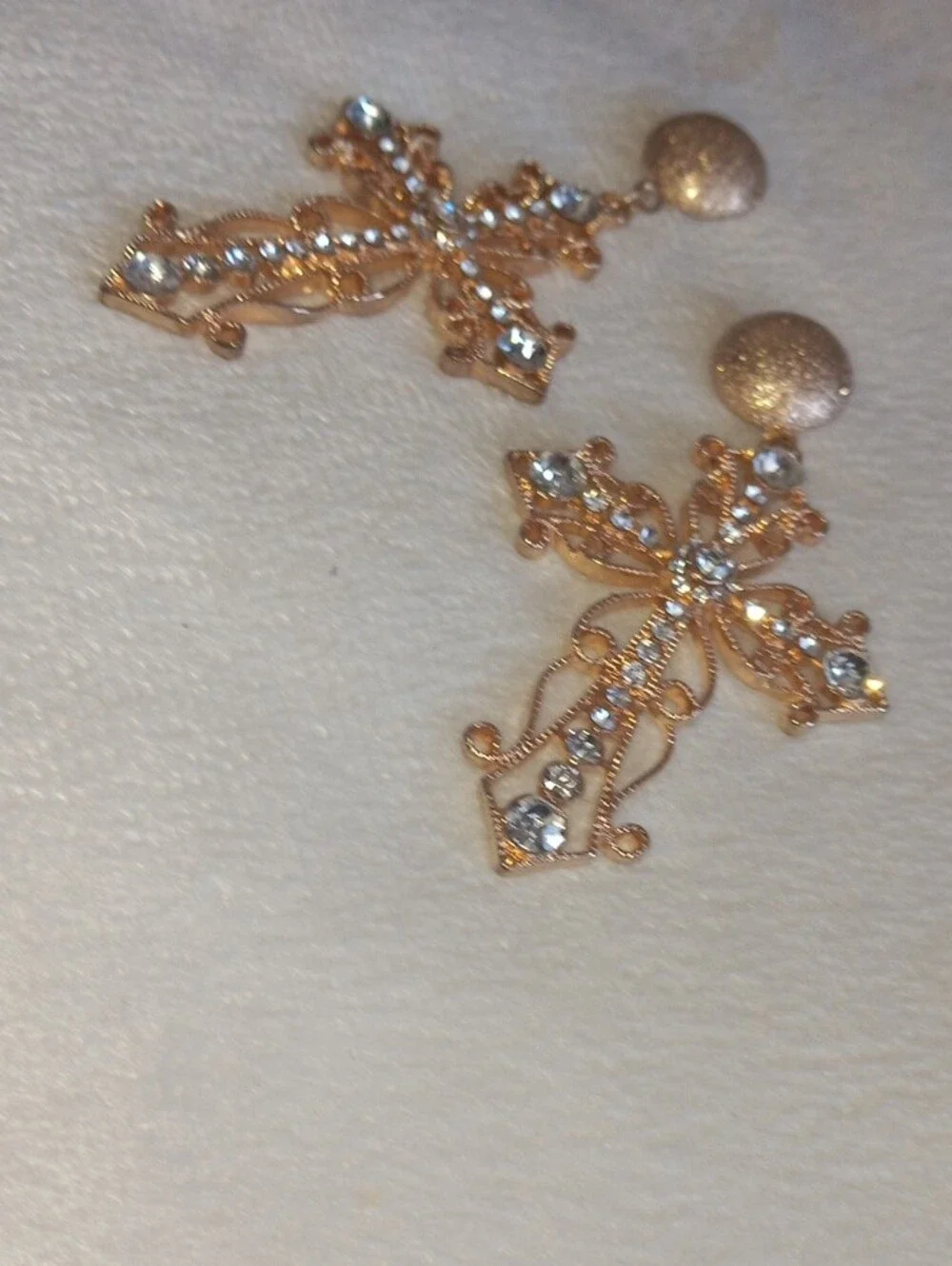 Gold Cross Drop Earrings with Clear Crystals Jewerly